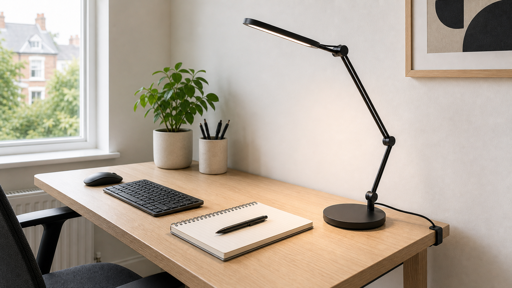 task lamp under 40 uk on a minimalist home office desk